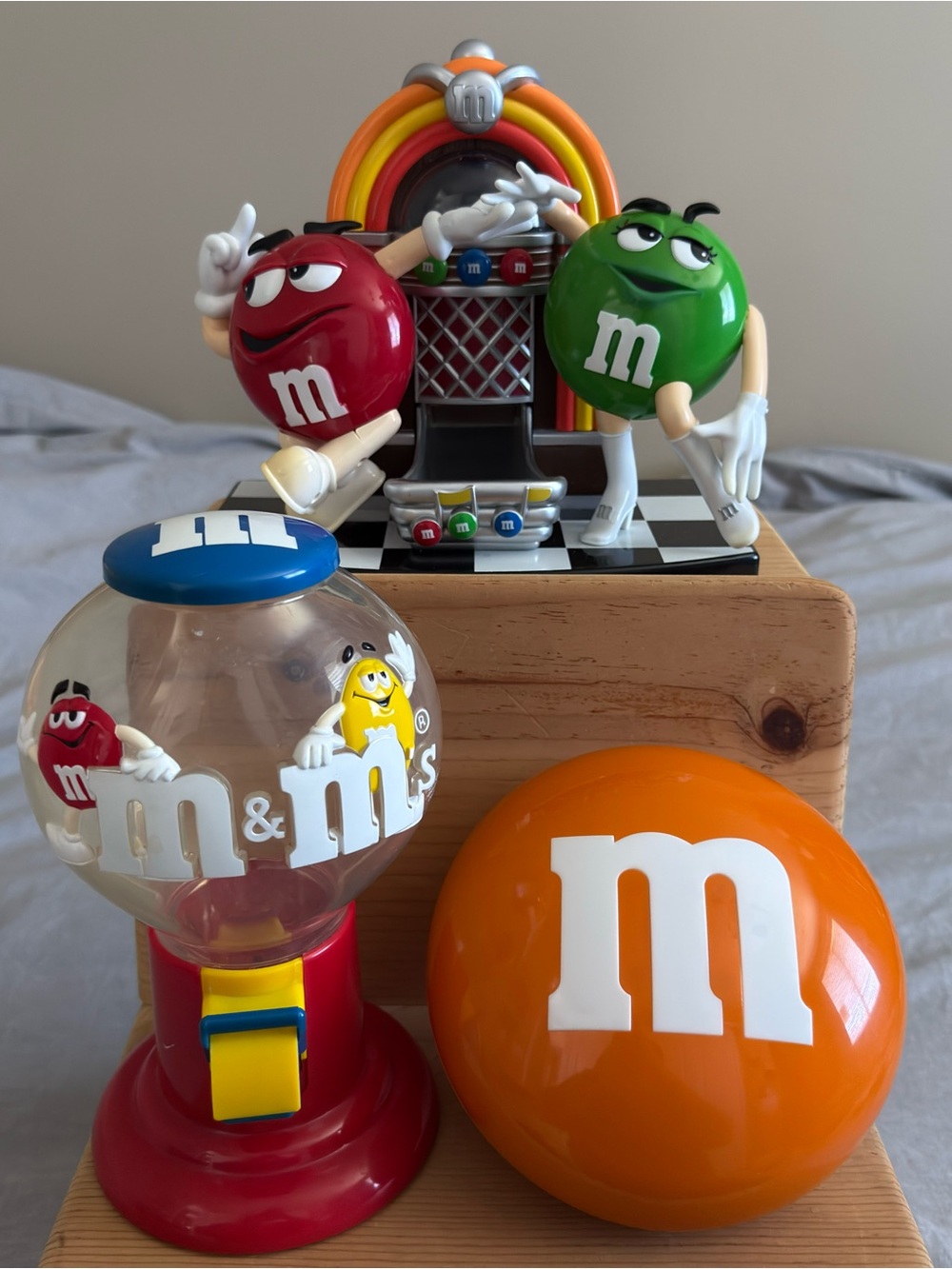 Vintage 90's M&M's Collectible Set of 3 - Jukebox, Gumball Dispenser, Storage